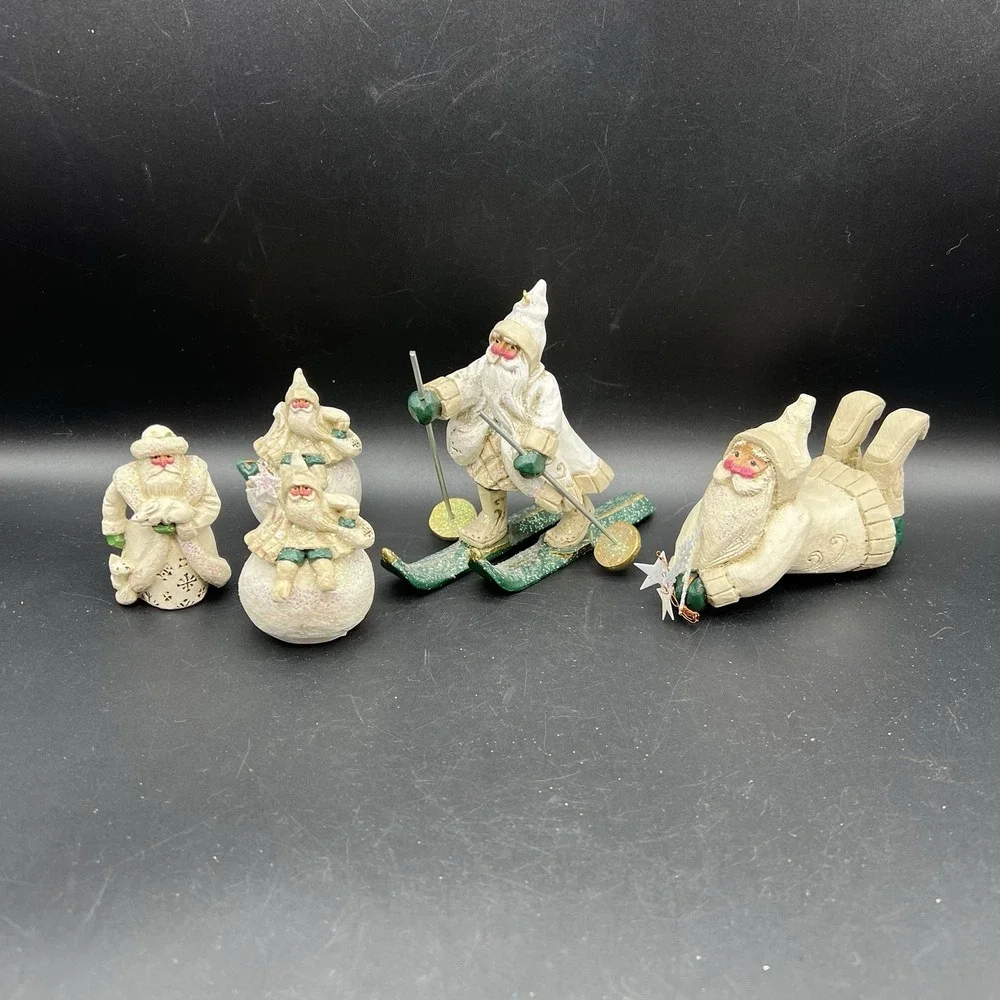 4 Pam Schifferl Winter White Woodland Santa Figurines Ornaments Midwest